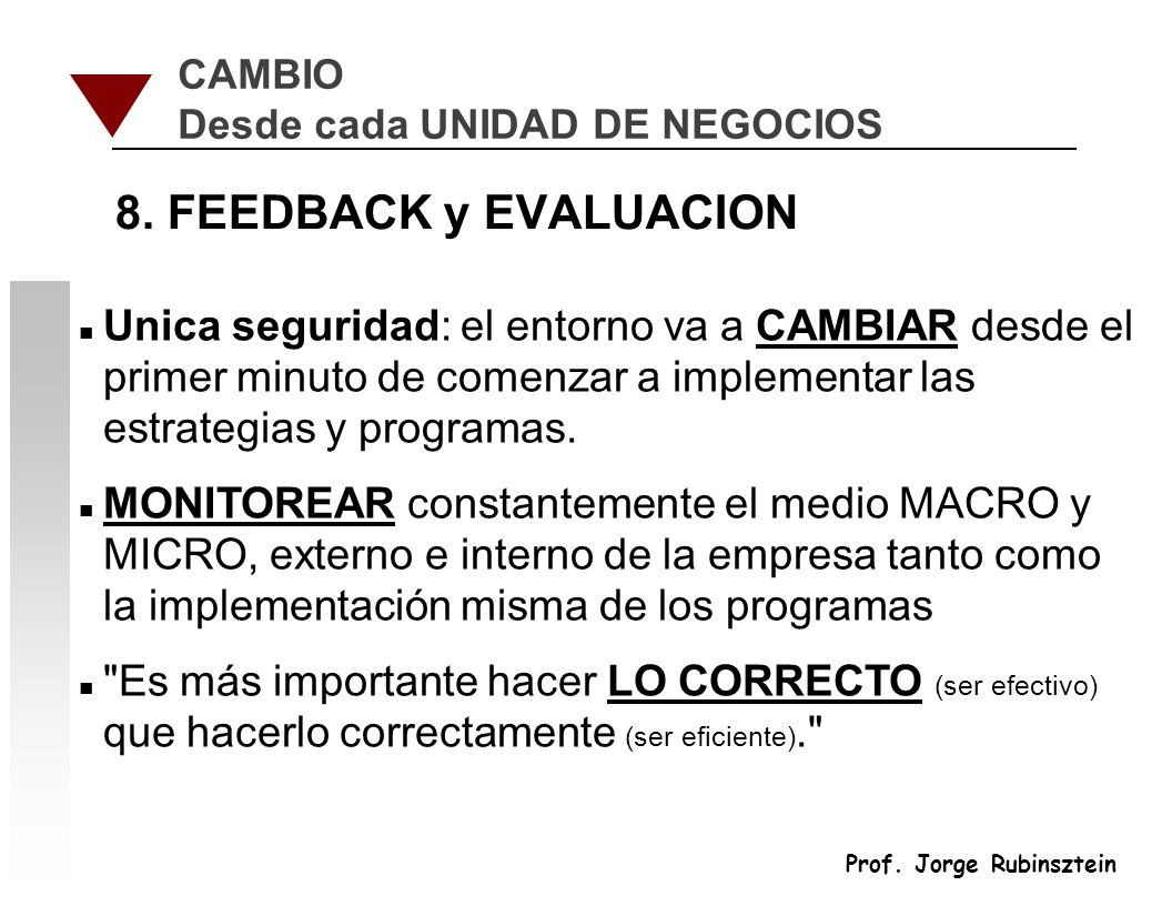 CAMBIO Desde cada UNIDAD DE NEGOCIOS. 8. FEEDBACK y EVALUACION.
