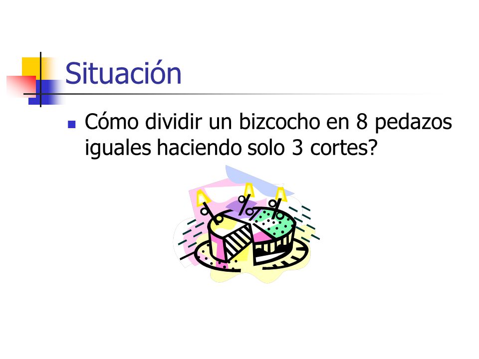 Situación Cómo dividir un bizcocho en 8 pedazos iguales haciendo solo 3 cortes