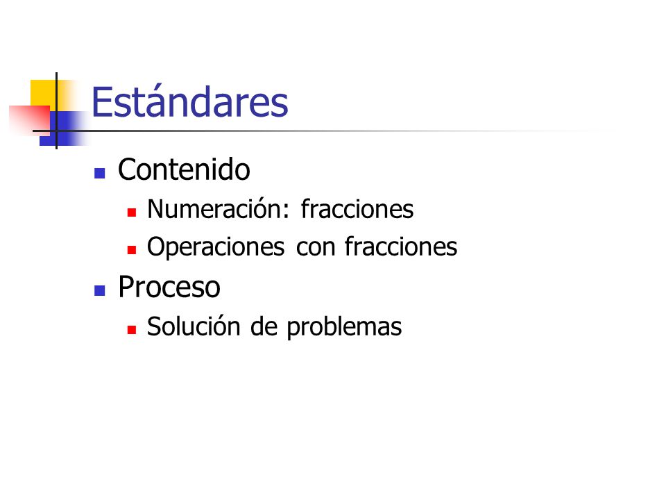 Estándares Contenido Proceso Numeración: fracciones