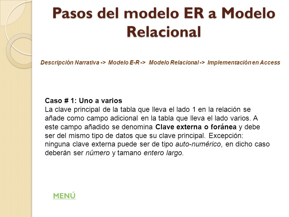 Pasos del modelo ER a Modelo Relacional