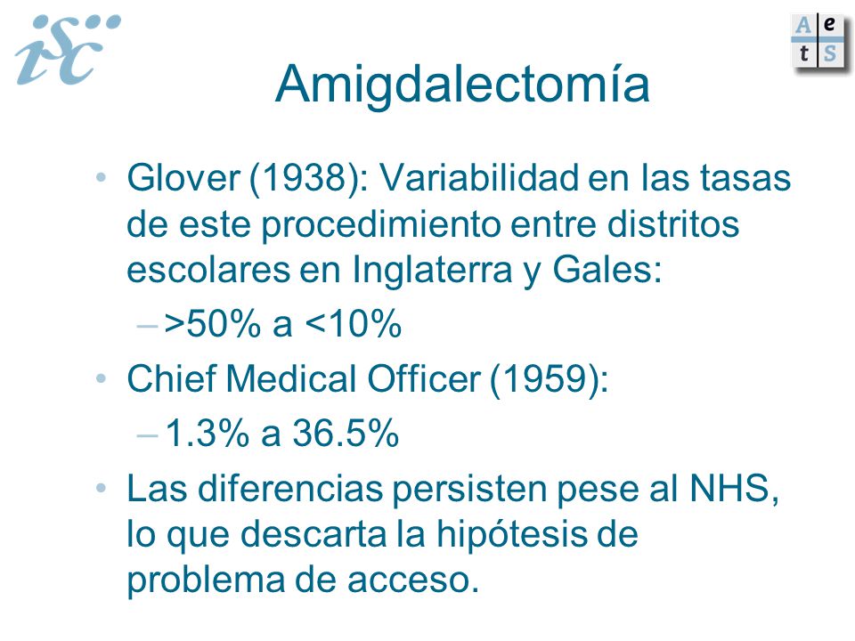 Amigdalectomía Glover (1938): Variabilidad en las tasas de este procedimiento entre distritos escolares en Inglaterra y Gales: