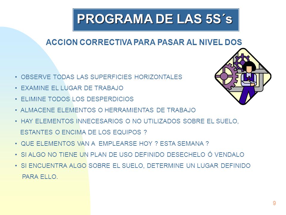 PROGRAMA DE LAS 5S´s ACCION CORRECTIVA PARA PASAR AL NIVEL DOS