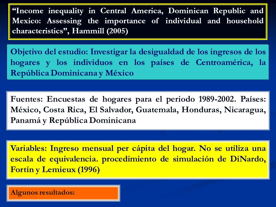 Income inequality in Central America, Dominican Republic and Mexico: Assessing the importance of individual and household characteristics , Hammill (2005)