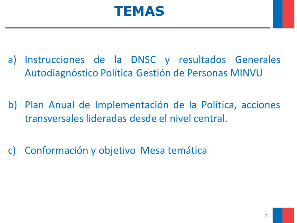TEMAS Instrucciones de la DNSC y resultados Generales Autodiagnóstico Política Gestión de Personas MINVU.