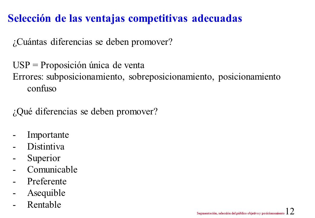 Selección de las ventajas competitivas adecuadas