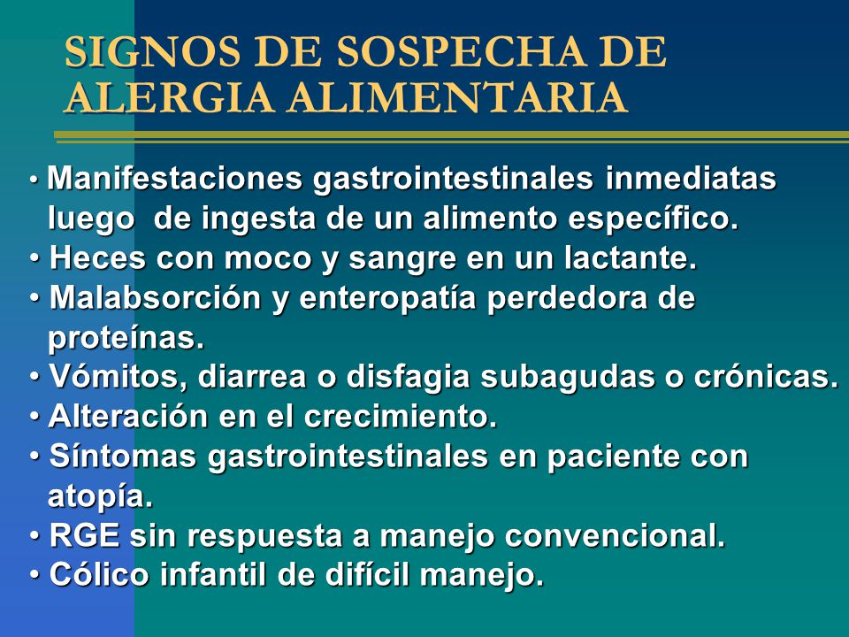 SIGNOS DE SOSPECHA DE ALERGIA ALIMENTARIA