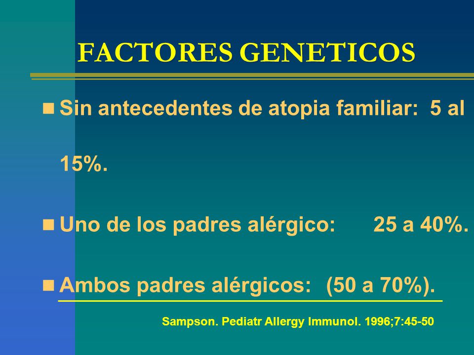 FACTORES GENETICOS Sin antecedentes de atopia familiar: 5 al 15%.