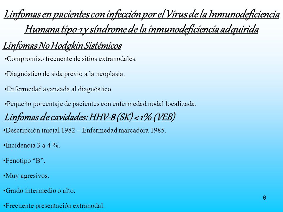 Linfomas en pacientes con infección por el Virus de la Inmunodeficiencia Humana tipo-1 y síndrome de la inmunodeficiencia adquirida