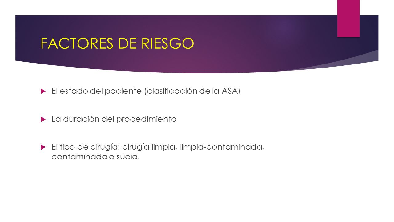 FACTORES DE RIESGO El estado del paciente (clasificación de la ASA)