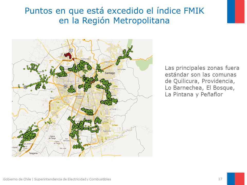 Puntos en que está excedido el índice FMIK en la Región Metropolitana
