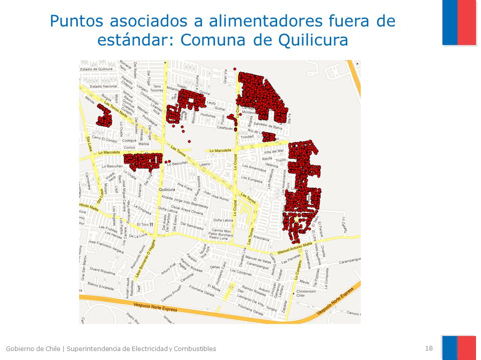 Puntos asociados a alimentadores fuera de estándar: Comuna de Quilicura