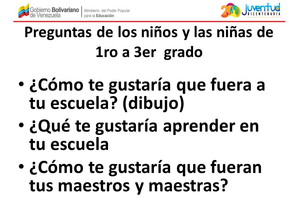 Preguntas de los niños y las niñas de 1ro a 3er grado