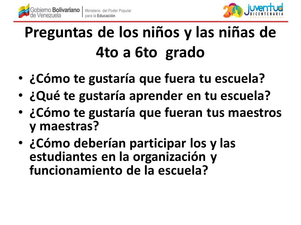 Preguntas de los niños y las niñas de 4to a 6to grado