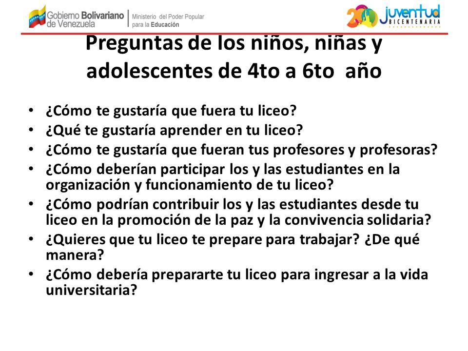 Preguntas de los niños, niñas y adolescentes de 4to a 6to año