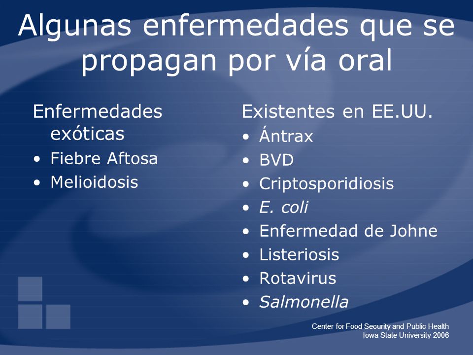 Algunas enfermedades que se propagan por vía oral