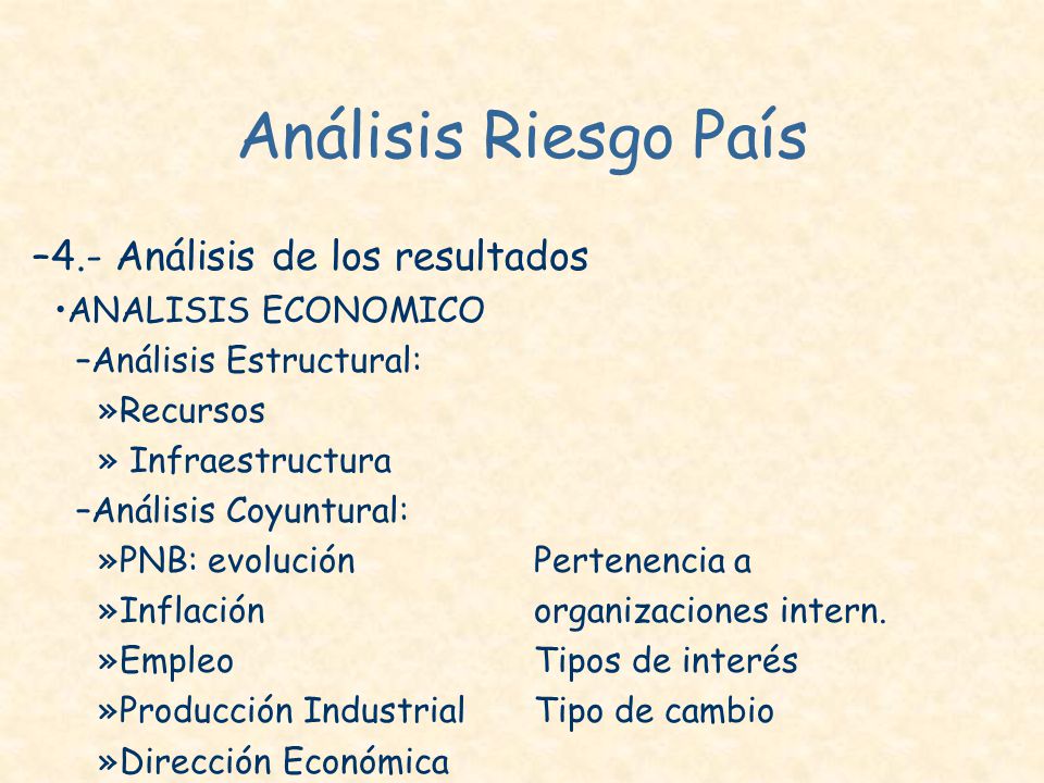 Análisis Riesgo País 4.- Análisis de los resultados ANALISIS ECONOMICO