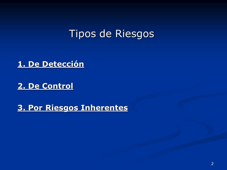 Tipos de Riesgos 1. De Detección 2. De Control