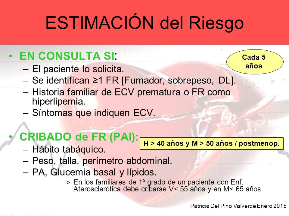 H > 40 años y M > 50 años / postmenop.