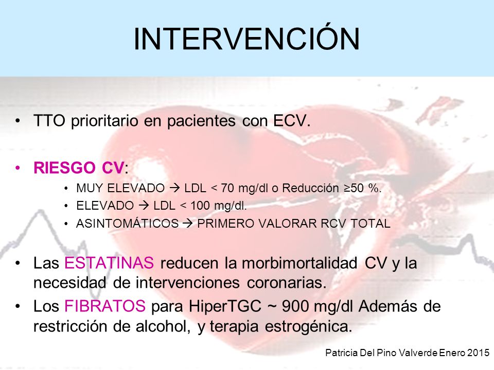 INTERVENCIÓN TTO prioritario en pacientes con ECV. RIESGO CV: