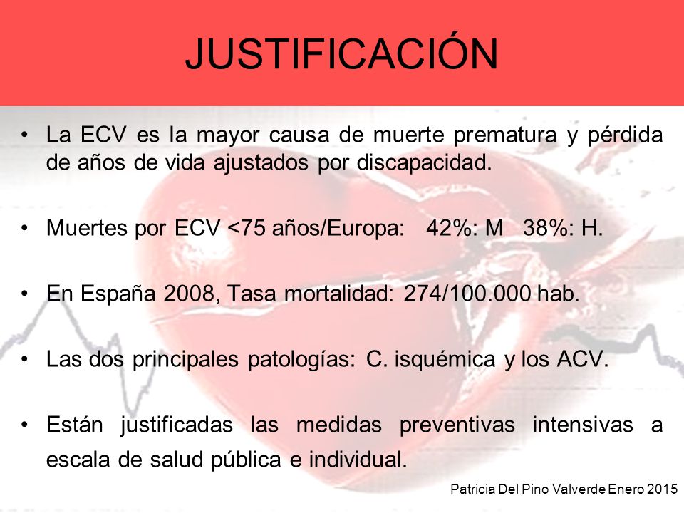 JUSTIFICACIÓN La ECV es la mayor causa de muerte prematura y pérdida de años de vida ajustados por discapacidad.