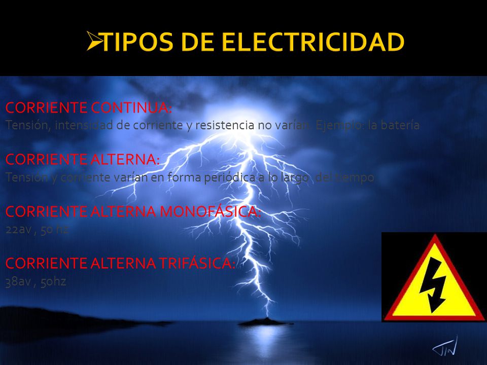 TIPOS DE ELECTRICIDAD CORRIENTE CONTINUA: CORRIENTE ALTERNA: