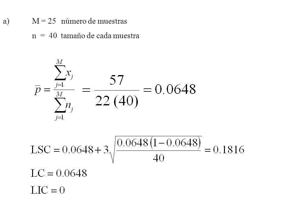 a) M = 25 número de muestras n = 40 tamaño de cada muestra