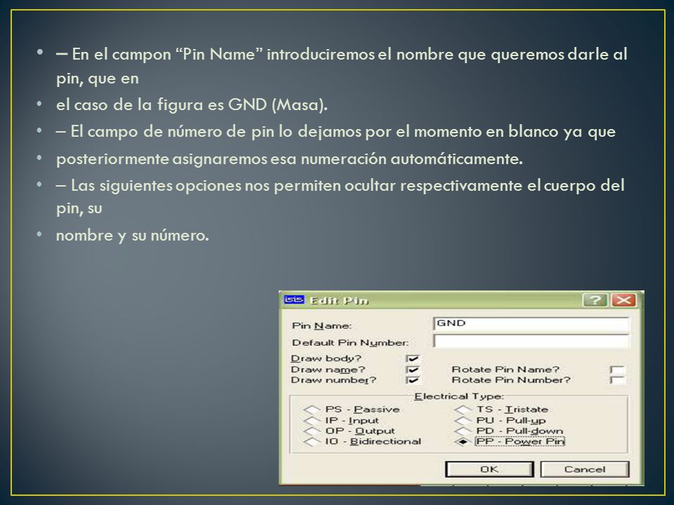 – En el campon Pin Name introduciremos el nombre que queremos darle al pin, que en