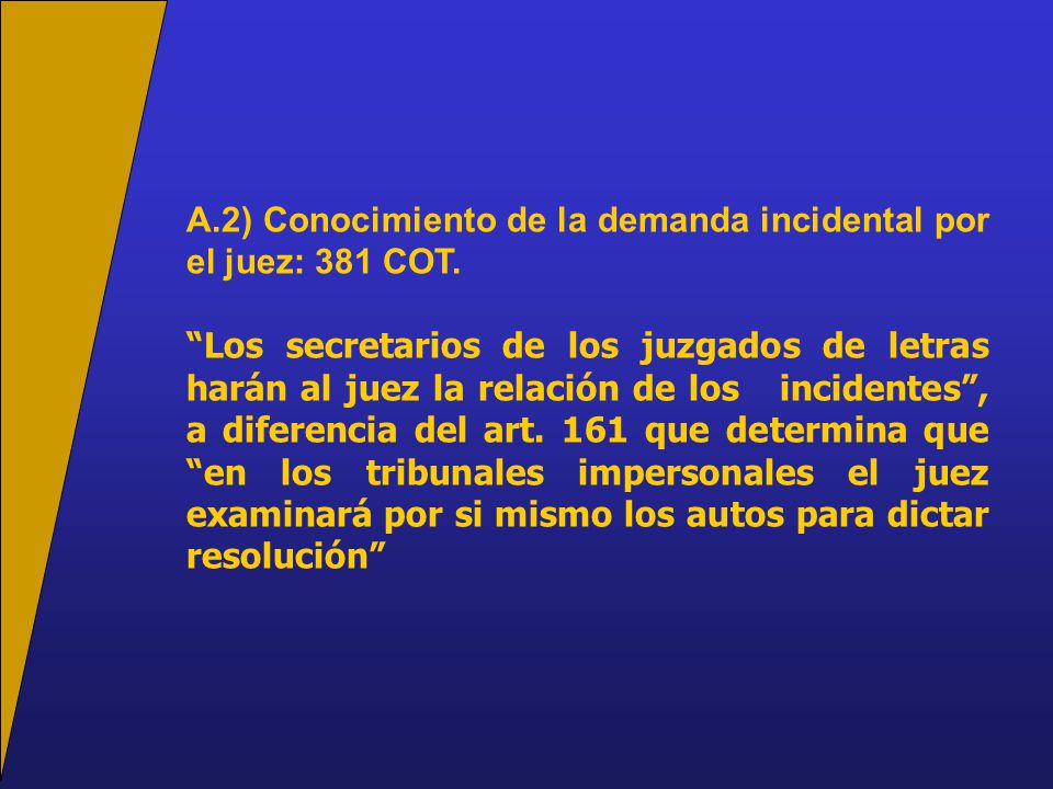A.2) Conocimiento de la demanda incidental por el juez: 381 COT.