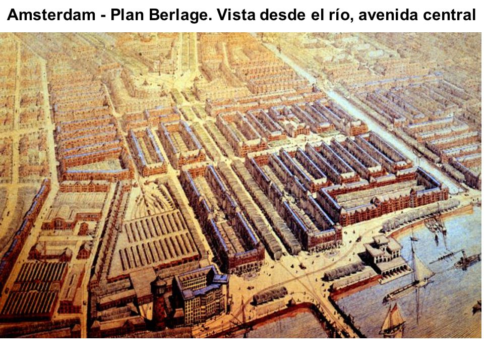 Amsterdam - Plan Berlage. Vista desde el río, avenida central