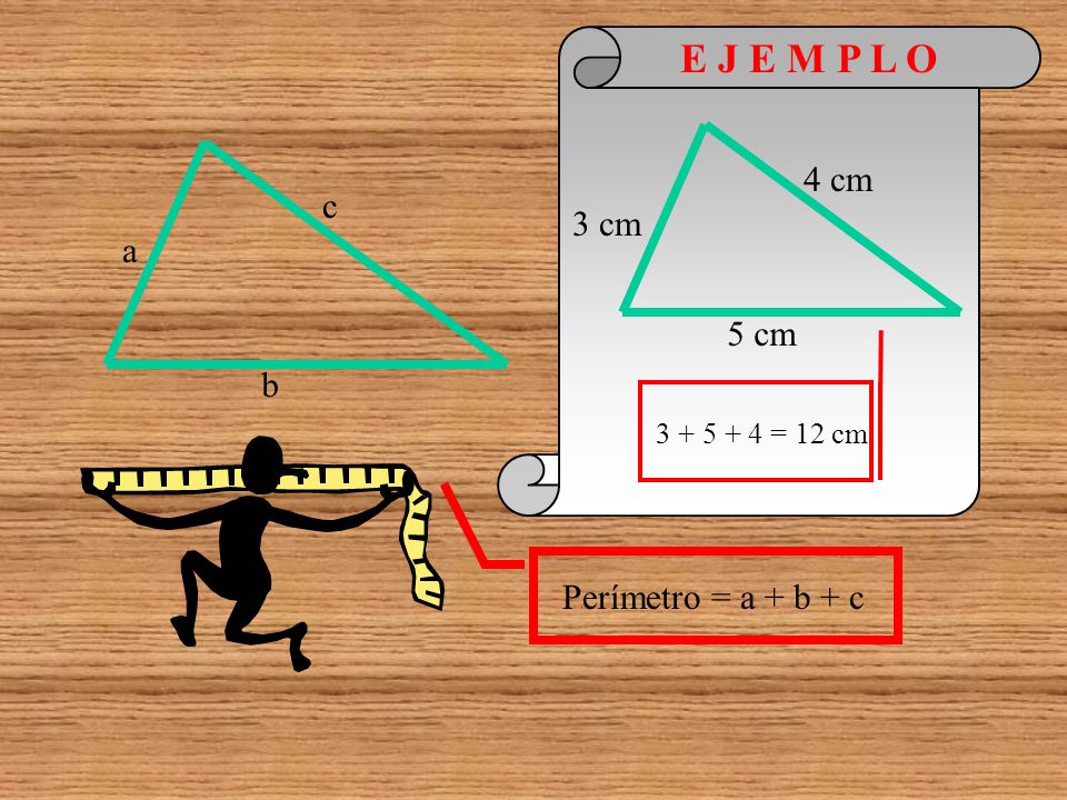 E J E M P L O 4 cm c 3 cm a 5 cm b Perímetro = a + b + c