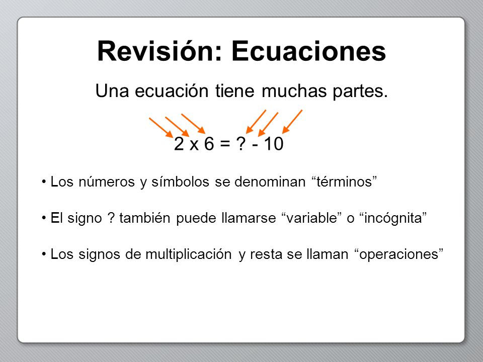 Una ecuación tiene muchas partes.