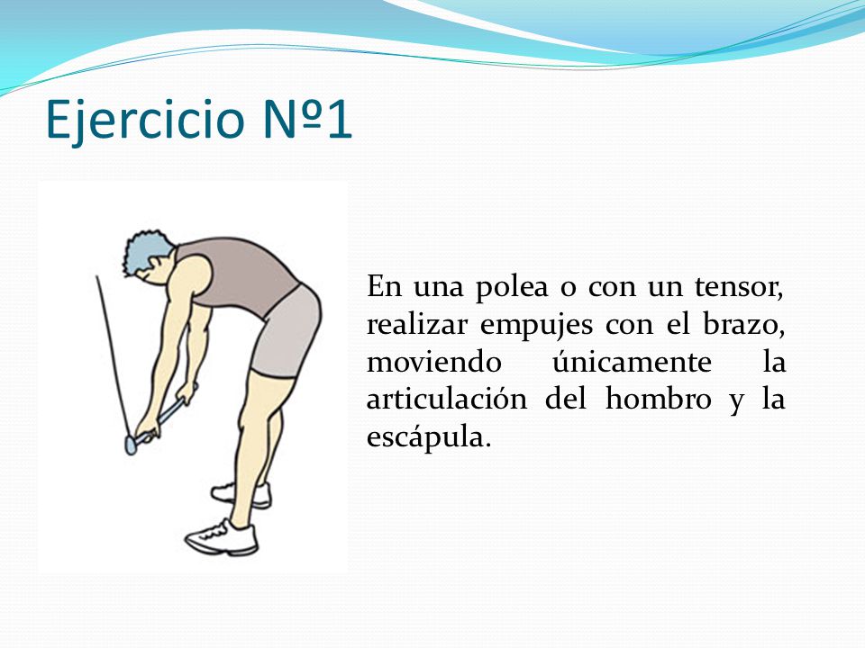 Ejercicio Nº1 En una polea o con un tensor, realizar empujes con el brazo, moviendo únicamente la articulación del hombro y la escápula.