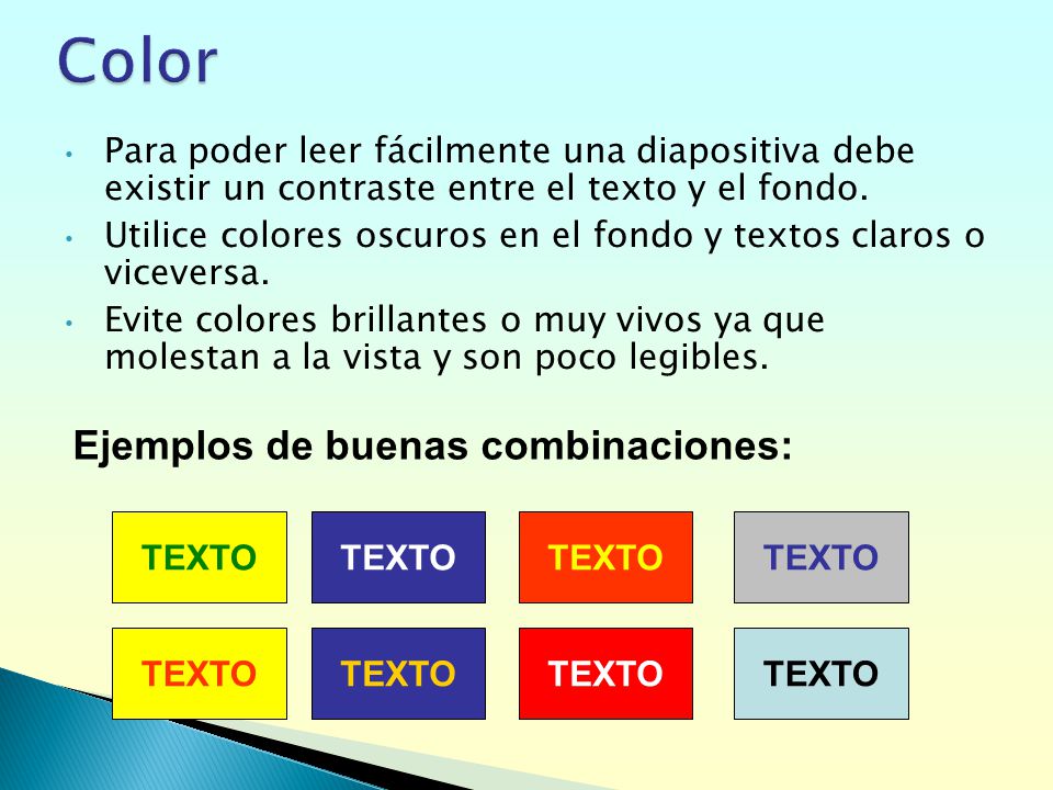 Color Ejemplos de buenas combinaciones: