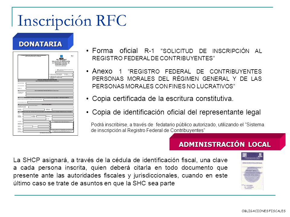 Inscripción RFC DONATARIA. Forma oficial R-1 SOLICITUD DE INSCRIPCIÓN AL REGISTRO FEDERAL DE CONTRIBUYENTES