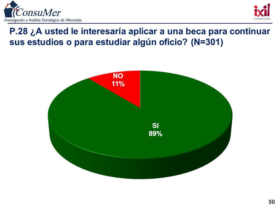 P.28 ¿A usted le interesaría aplicar a una beca para continuar sus estudios o para estudiar algún oficio (N=301)