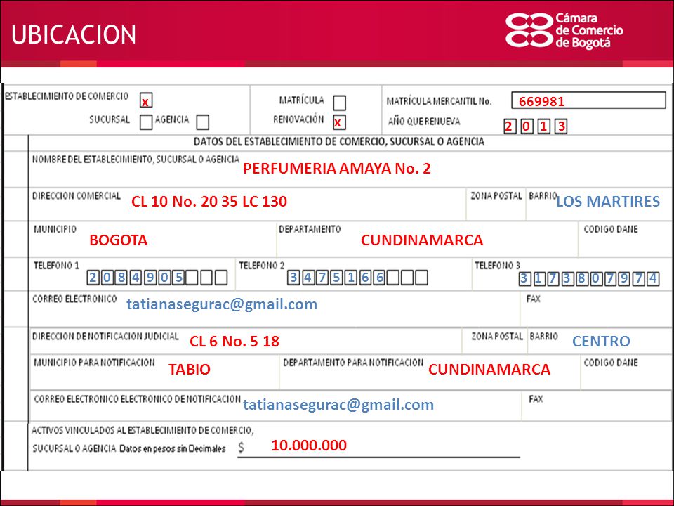 UBICACION PERFUMERIA AMAYA No. 2 CL 10 No LC 130 LOS MARTIRES