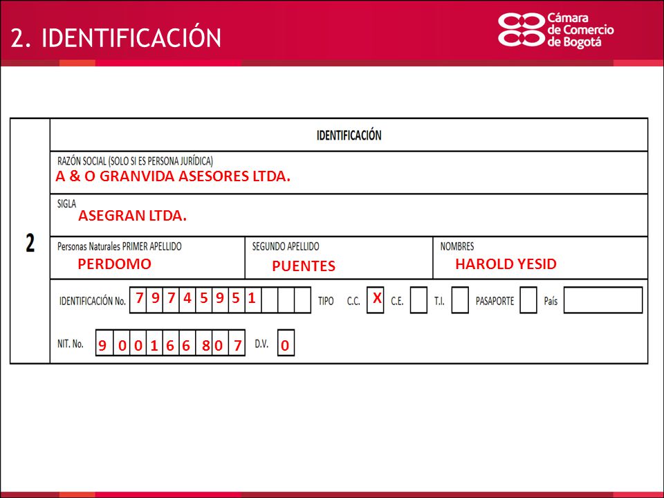 2. IDENTIFICACIÓN A & O GRANVIDA ASESORES LTDA. ASEGRAN LTDA. PERDOMO