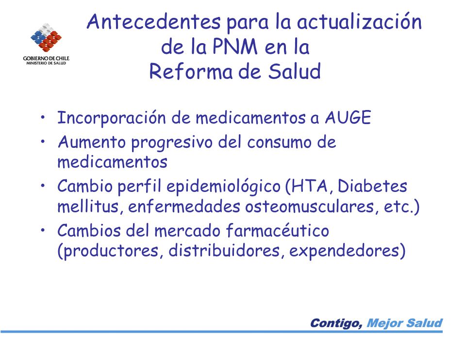 Antecedentes para la actualización de la PNM en la Reforma de Salud