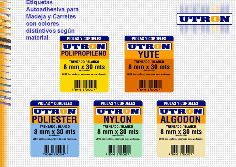 Etiquetas Autoadhesiva para Madeja y Carretes con colores distintivos según material