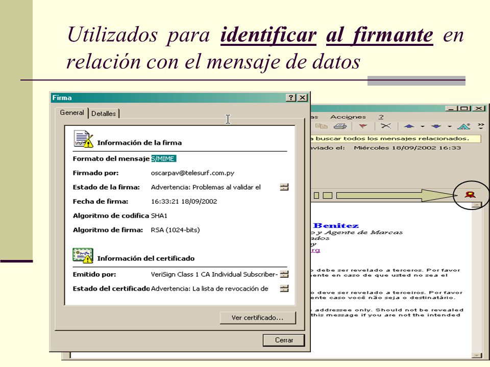 Utilizados para identificar al firmante en relación con el mensaje de datos