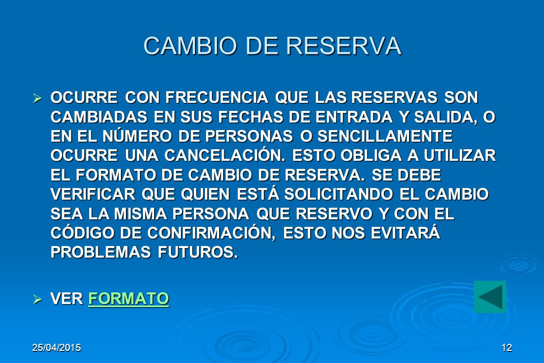 CAMBIO DE RESERVA