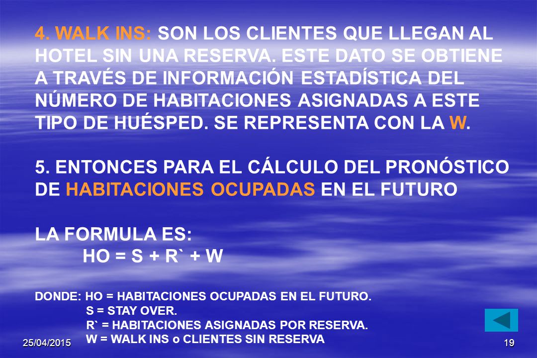 4. WALK INS: SON LOS CLIENTES QUE LLEGAN AL HOTEL SIN UNA RESERVA