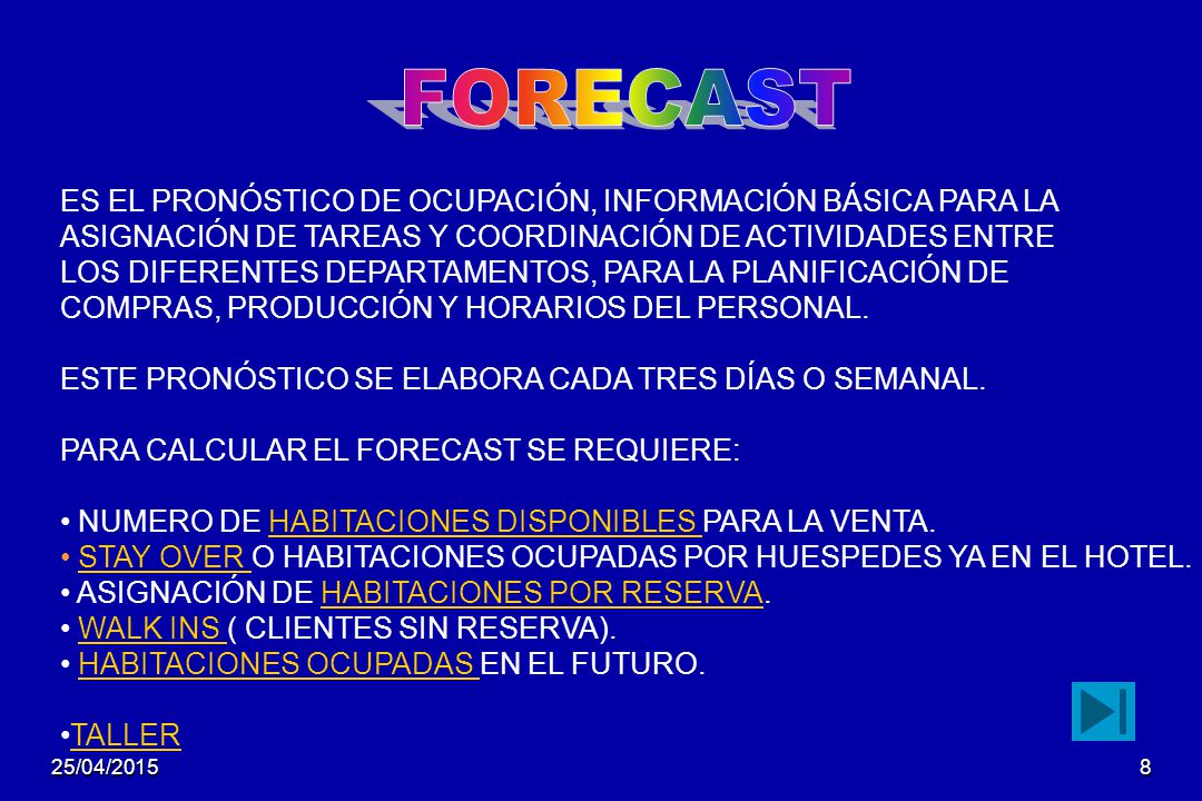 FORECAST ES EL PRONÓSTICO DE OCUPACIÓN, INFORMACIÓN BÁSICA PARA LA