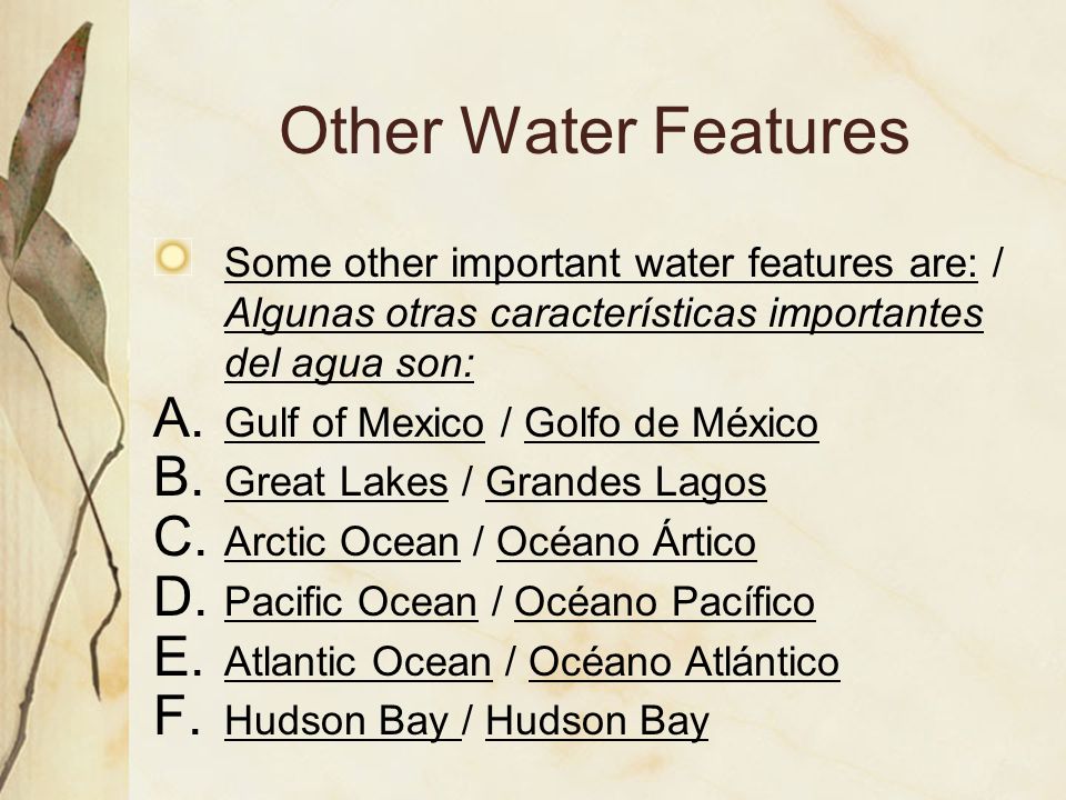 Other Water Features Some other important water features are: / Algunas otras características importantes del agua son:
