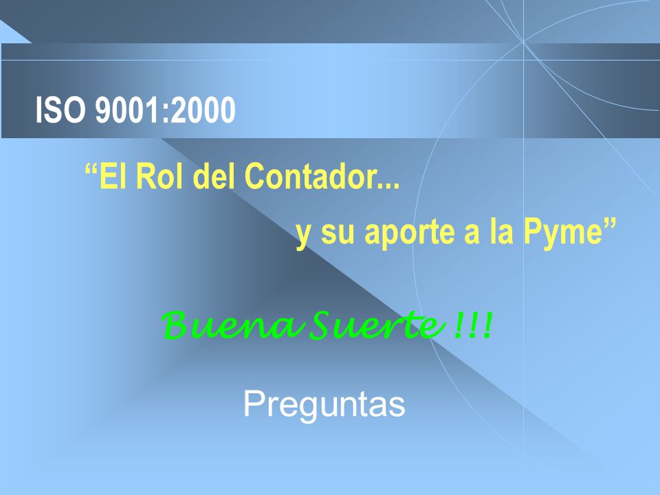 ISO 9001:2000 El Rol del Contador... y su aporte a la Pyme Buena Suerte !!! Preguntas