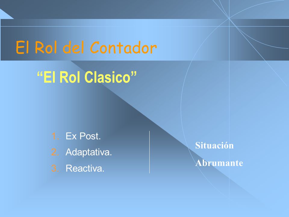 El Rol del Contador El Rol Clasico Ex Post. Adaptativa. Reactiva.