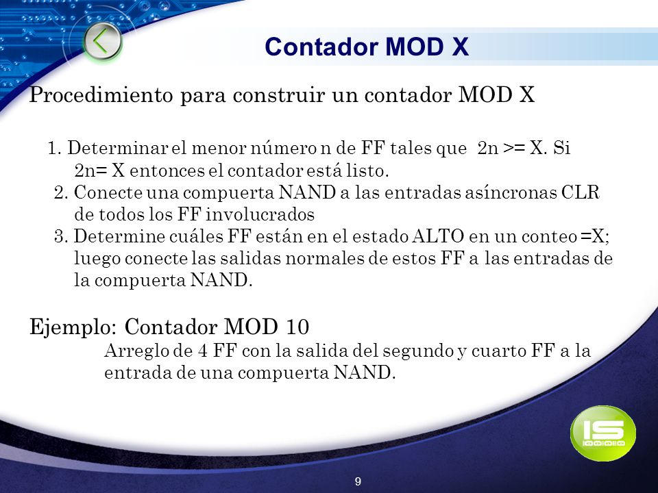 Contador MOD X Procedimiento para construir un contador MOD X