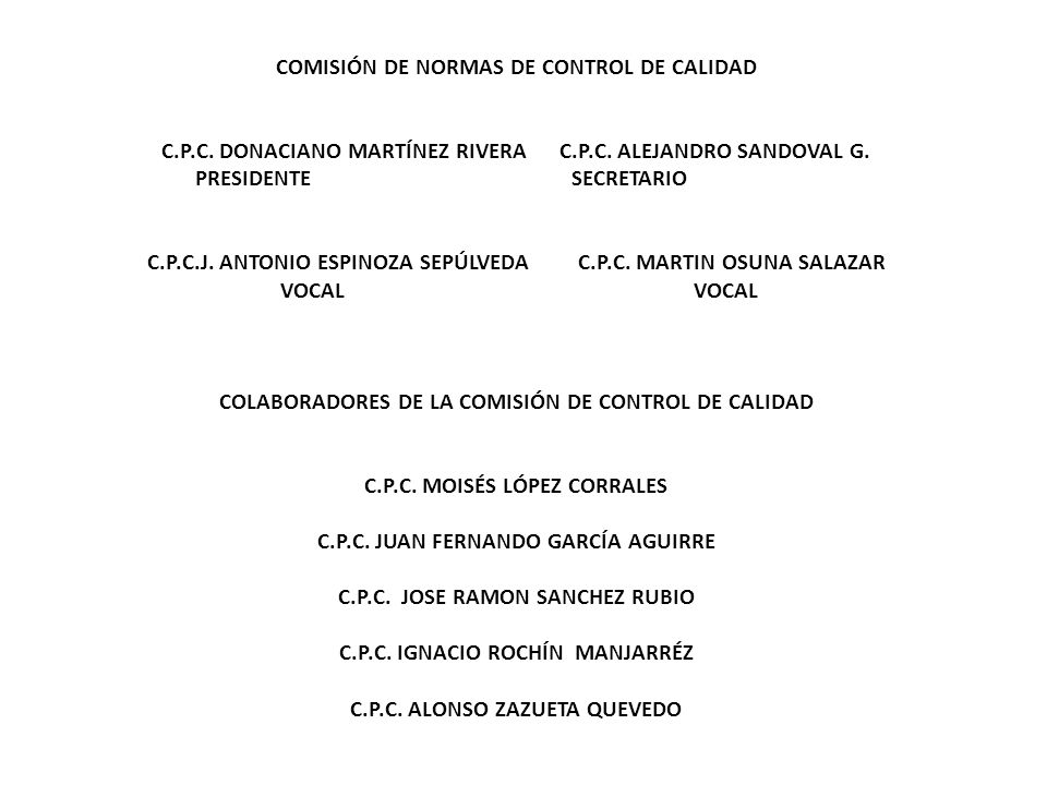 COMISIÓN DE NORMAS DE CONTROL DE CALIDAD C. P. C