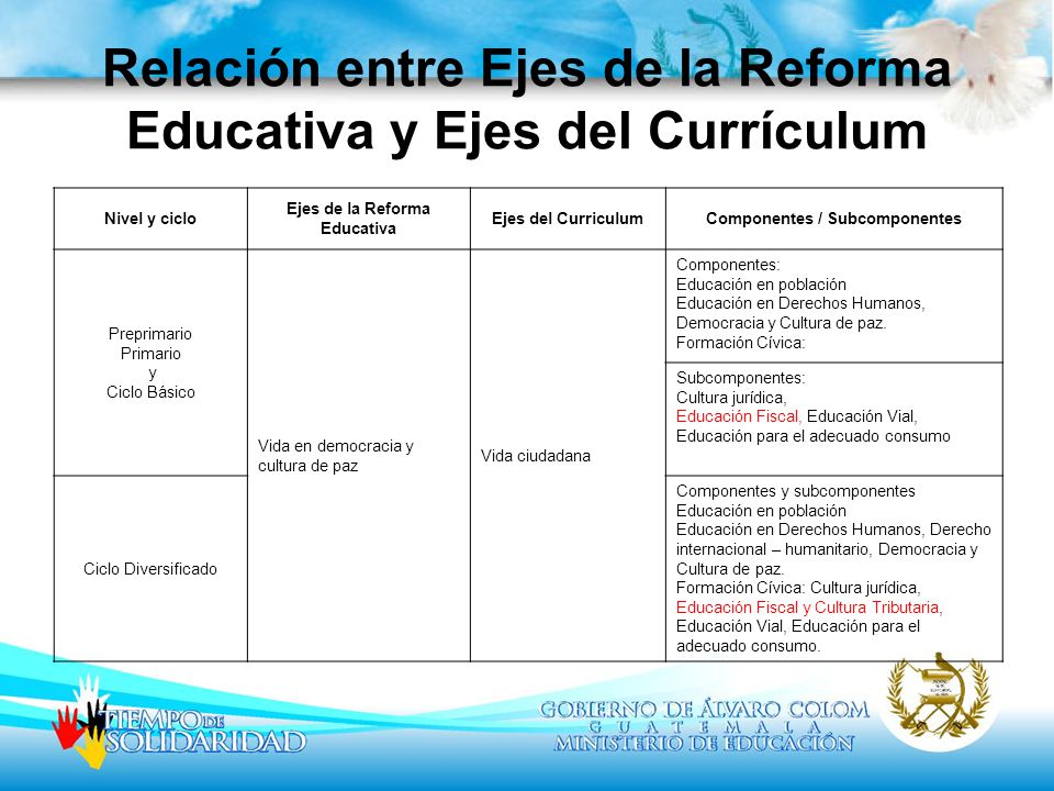 Relación entre Ejes de la Reforma Educativa y Ejes del Currículum