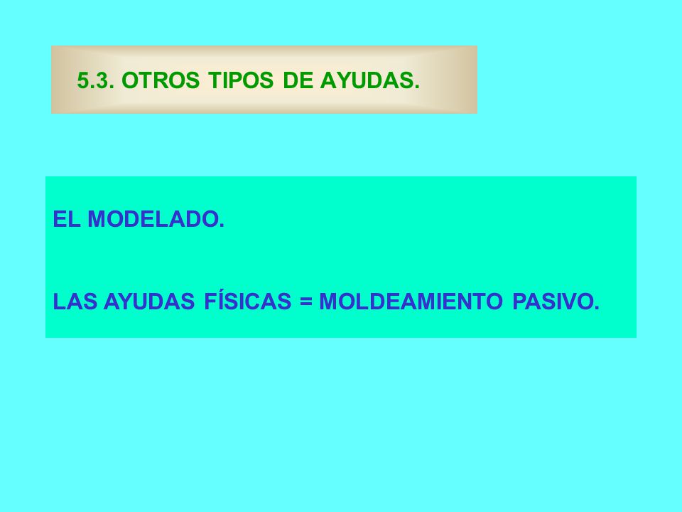 5.3. OTROS TIPOS DE AYUDAS. EL MODELADO. LAS AYUDAS FÍSICAS = MOLDEAMIENTO PASIVO.